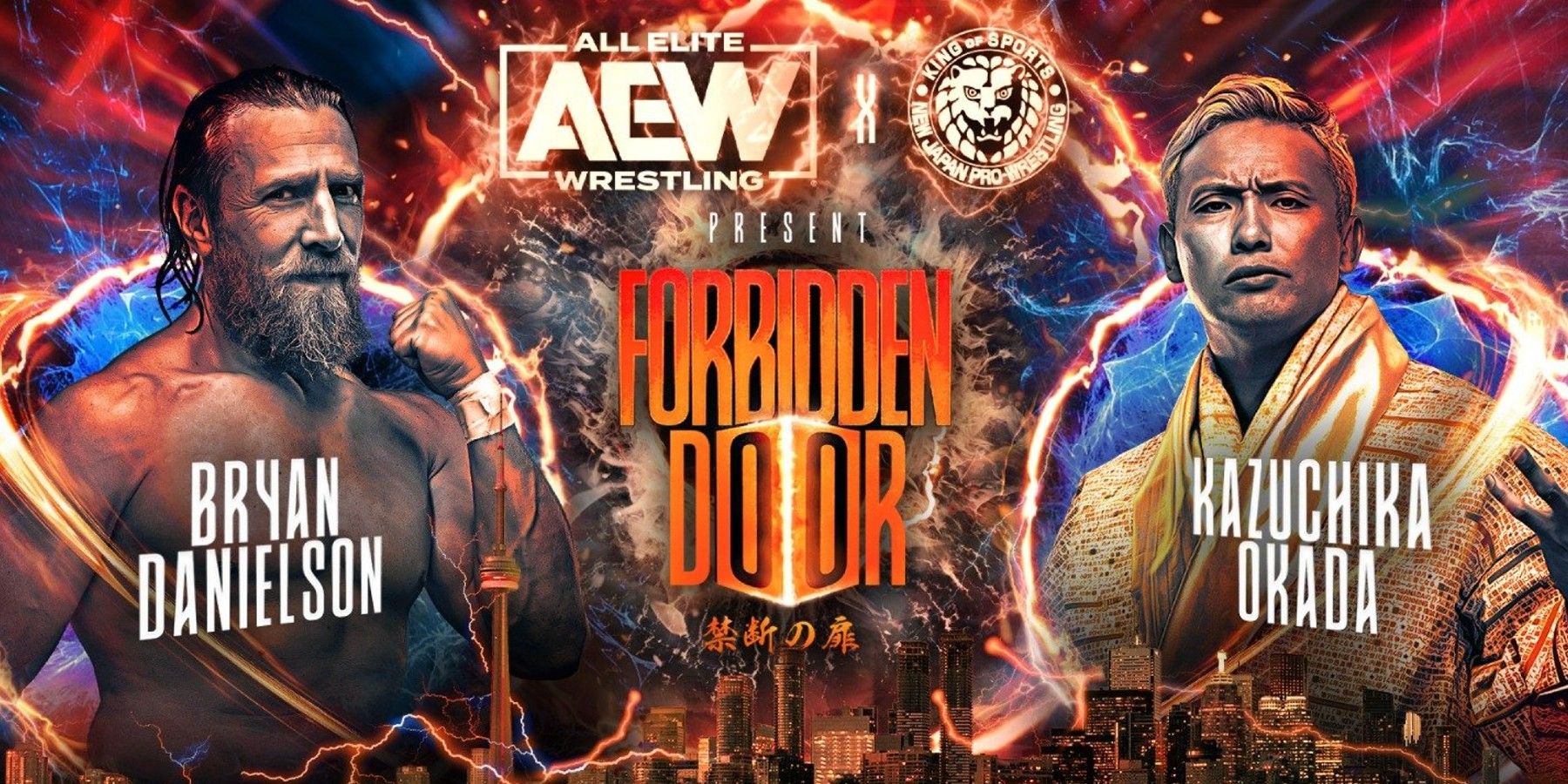 Bryan Danielson v. Kazuchika Okada match card for AEW x NJPW Forbidden Door 2023