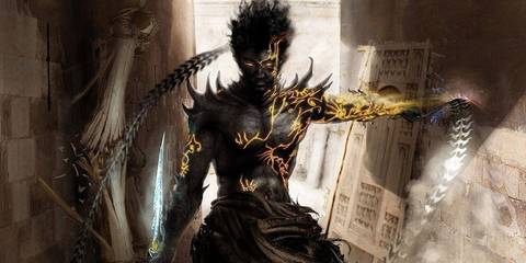 Dark Prince brandishing his weapons