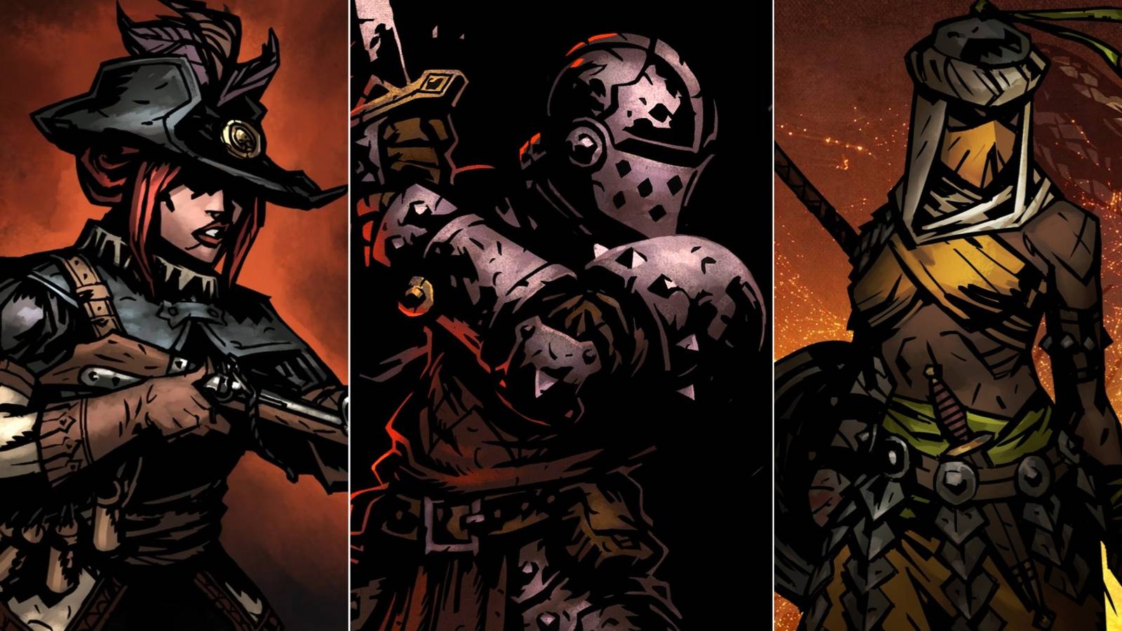 The Musketeer, The Crusader, and The Shieldbreaker from Darkest Dungeon
