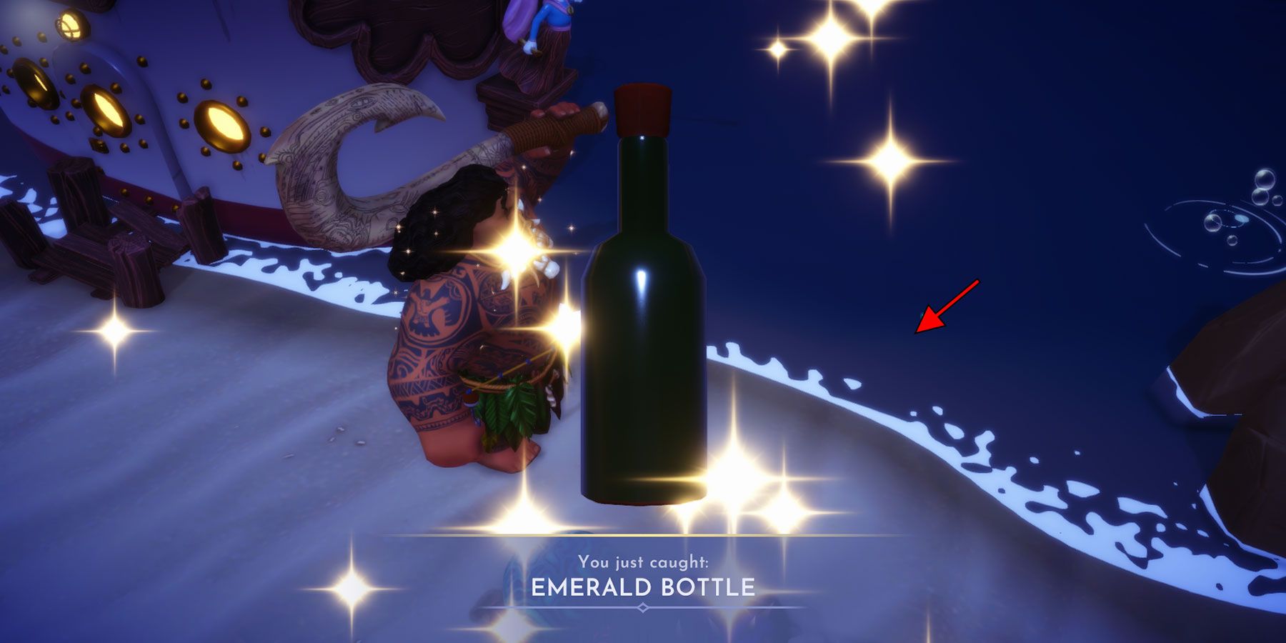 Emerald Bottle location for secret Green Potato quest in Disney Dreamlight Valley.