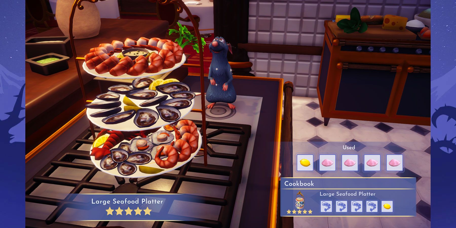 Cooking a Large Seafood Platter in Disney Dreamlight Valley.