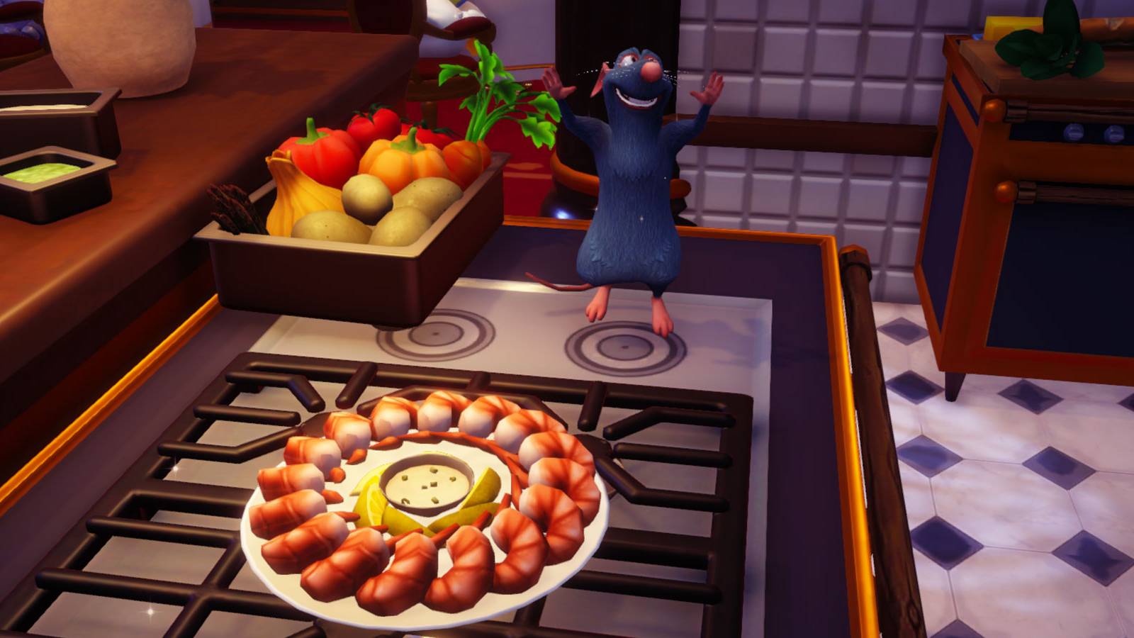 Preparing Seafood Appetizer in Disney Dreamlight Valley.