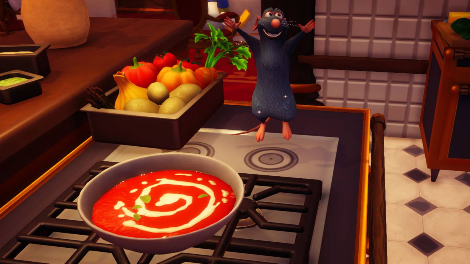 Preparing Tomato Soup in Disney Dreamlight Valley.