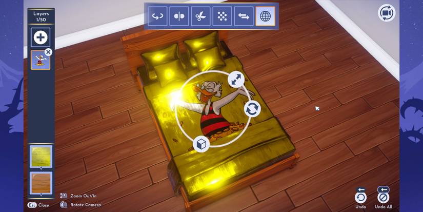 Touch of Magic tool on furniture in Disney Dreamlight Valley.