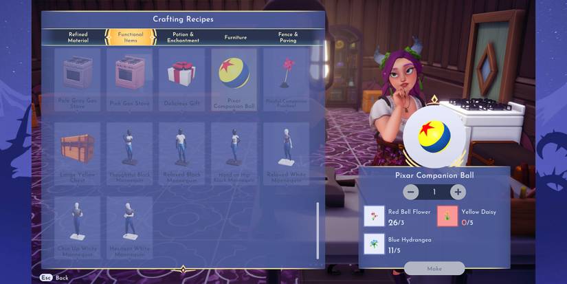 Yellow Daisy recipe for Pixar Companion Ball in Disney Dreamlight Valley.