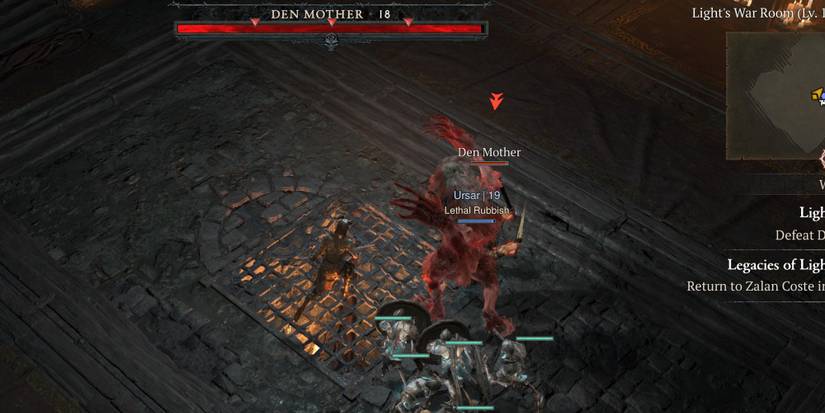 Two players attacking the Den Mother in Diablo 4
