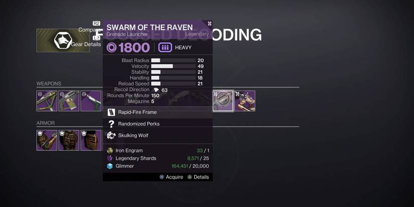 swarm of the raven grenade launcher in destiny 2