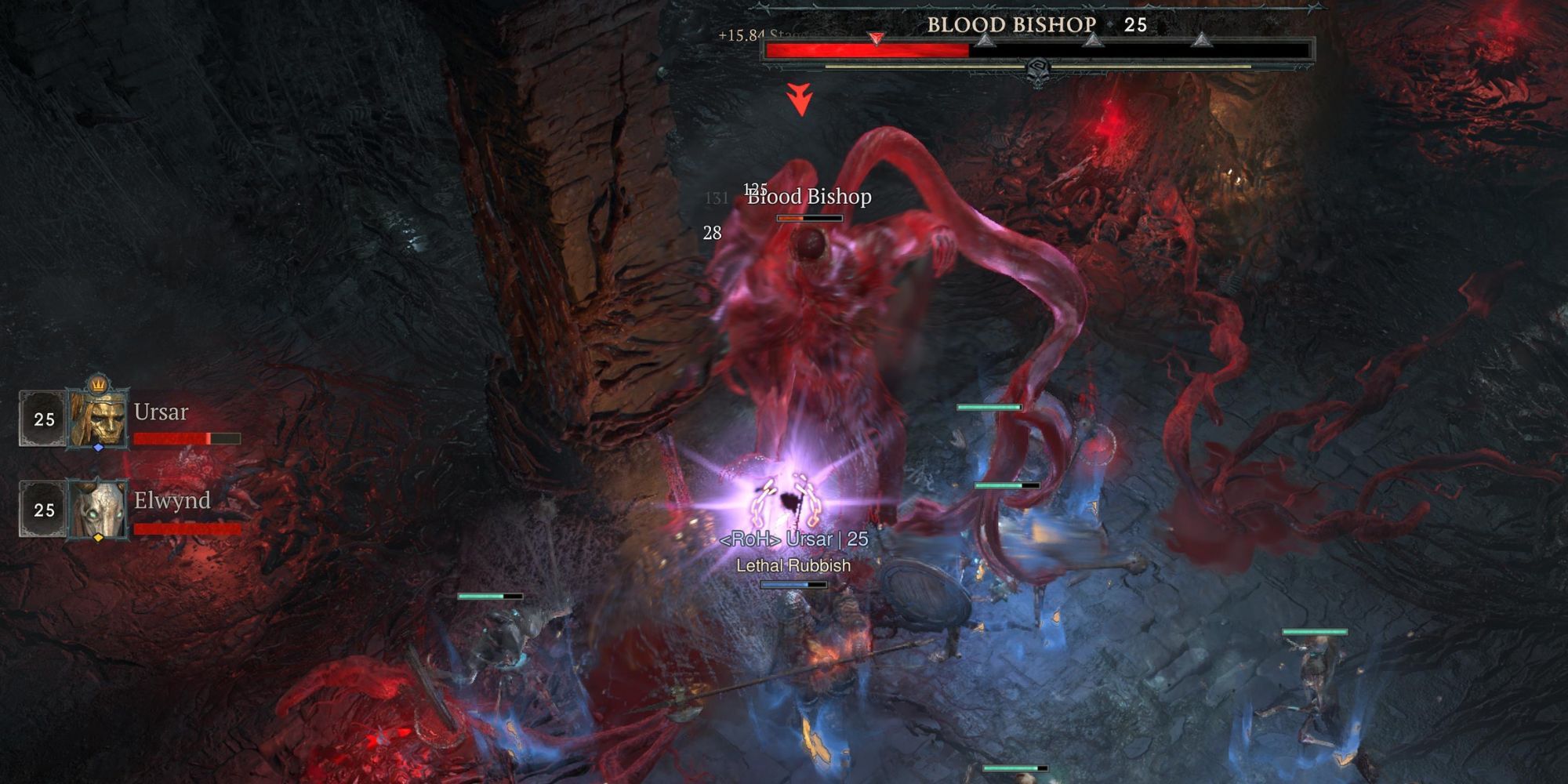 Two players attacking the Blood Bishop in Diablo 4