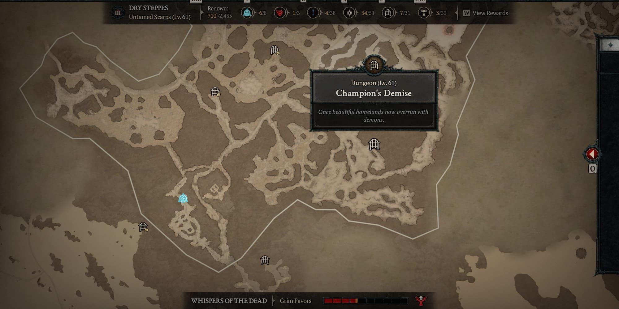 Champion's Demise dungeon location in Diablo 4