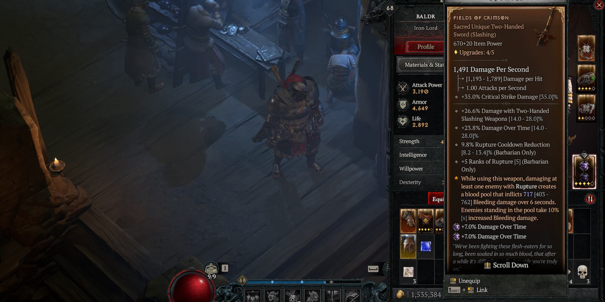 The Fields of Crimson Unique weapon in Diablo 4