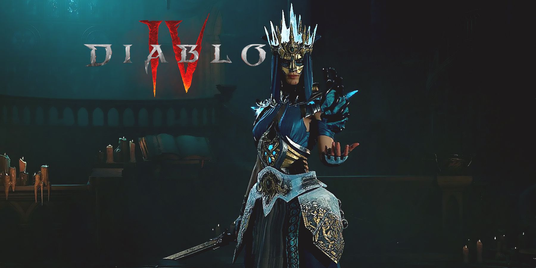 Diablo 4 Ice Age Sorcerer next to game logo