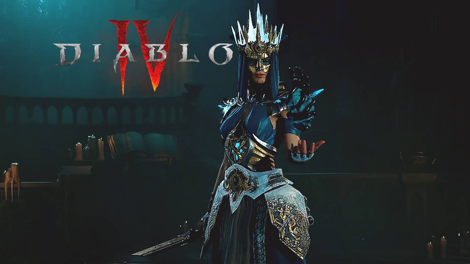 Diablo 4 Ice Age Sorcerer next to game logo