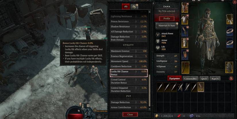 Diablo 4 Bonus Lucky Hit Chance stat explained in the inventory screen