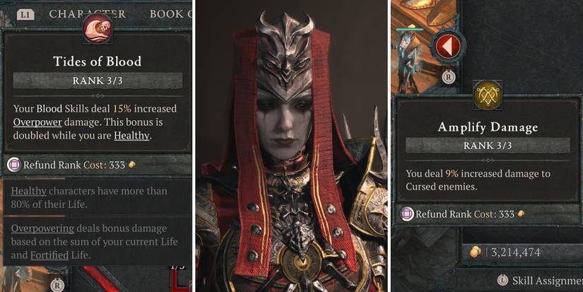 A grid showing a necromancer with two passive perks besides her in Diablo 4