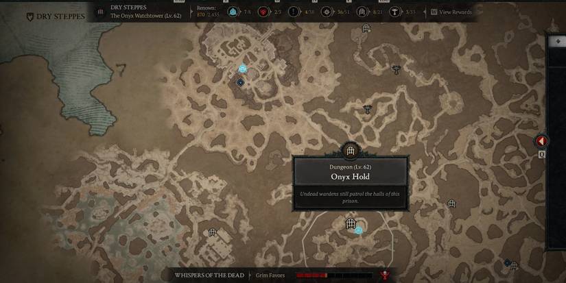 Onyx Hold dungeon location in Diablo 4 