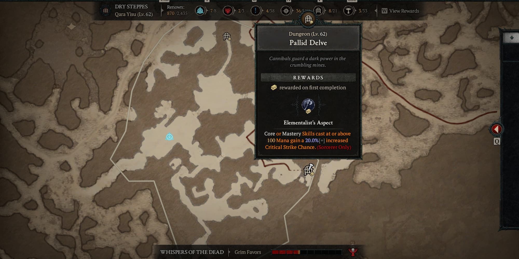 The Pallid Delve dungeon location in Diablo 4.
