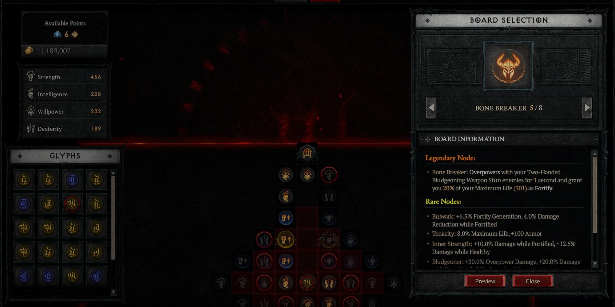 Paragon Board selection screen in Diablo 4