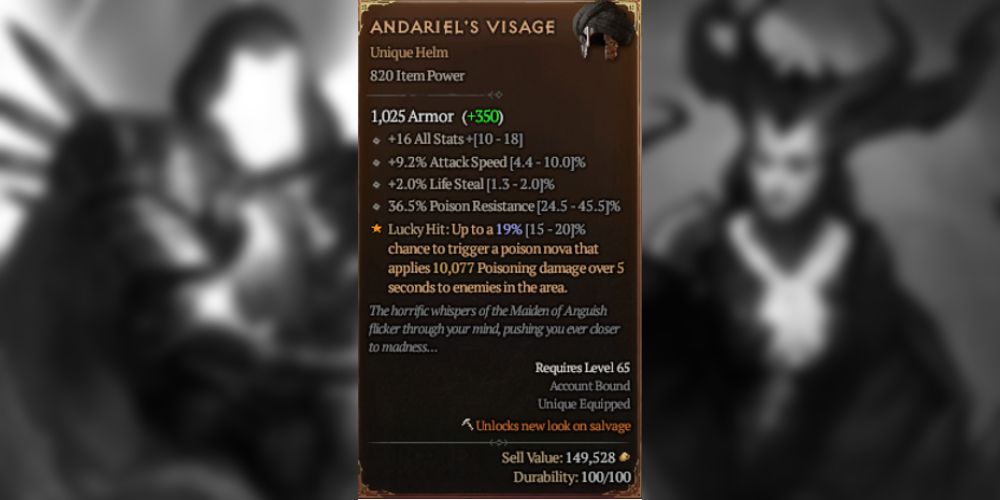 Diablo 4 Rarest Items Andariels Visage Unique