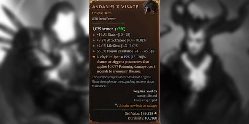 Diablo 4 Rarest Items Andariels Visage Unique