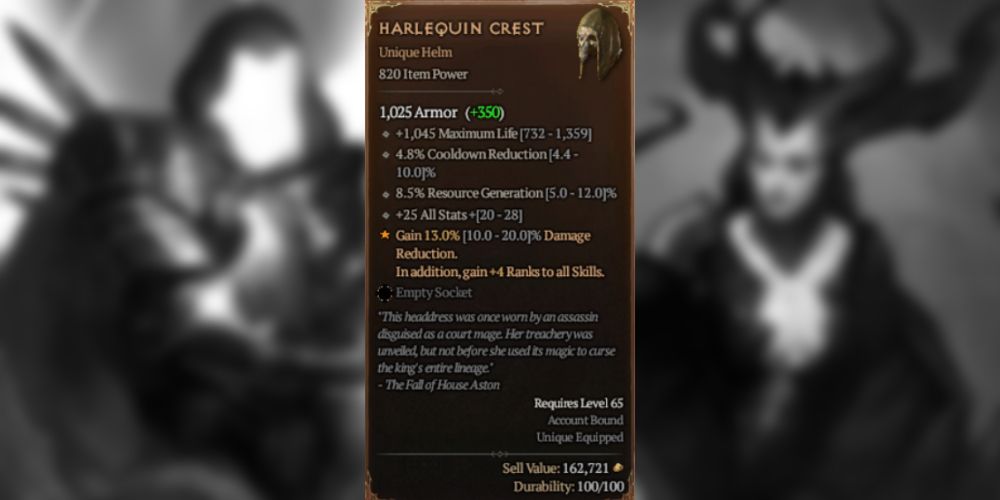 Diablo 4 Rarest Items Harlequin Crest Shako Unique