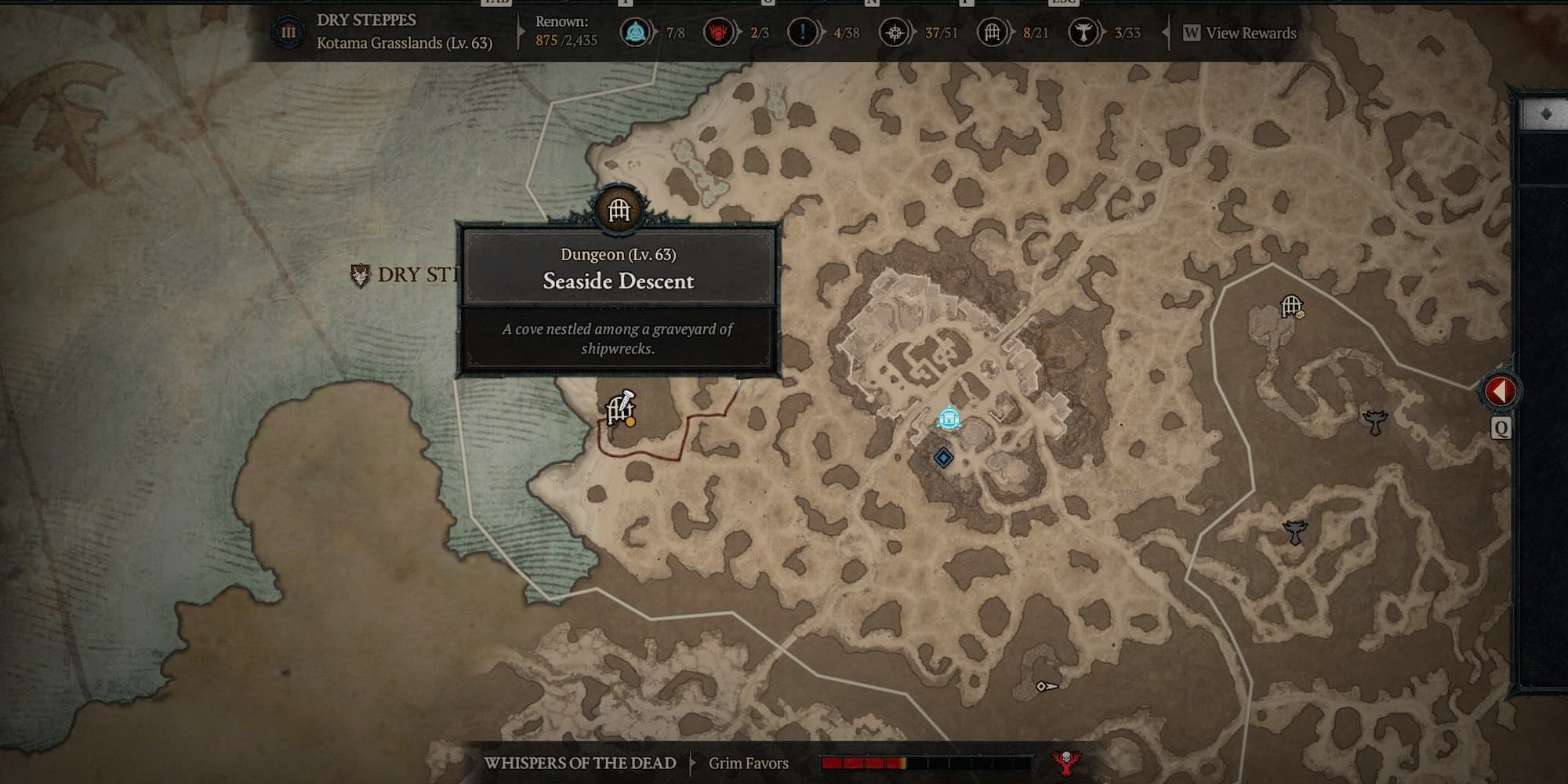 Diablo 4's Seaside Descent dungeon location