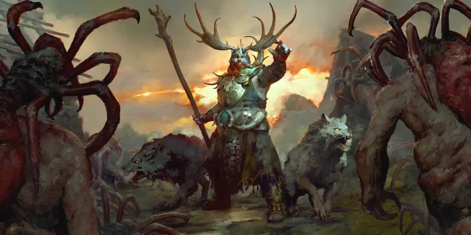 diablo 4 druid with wolves concept