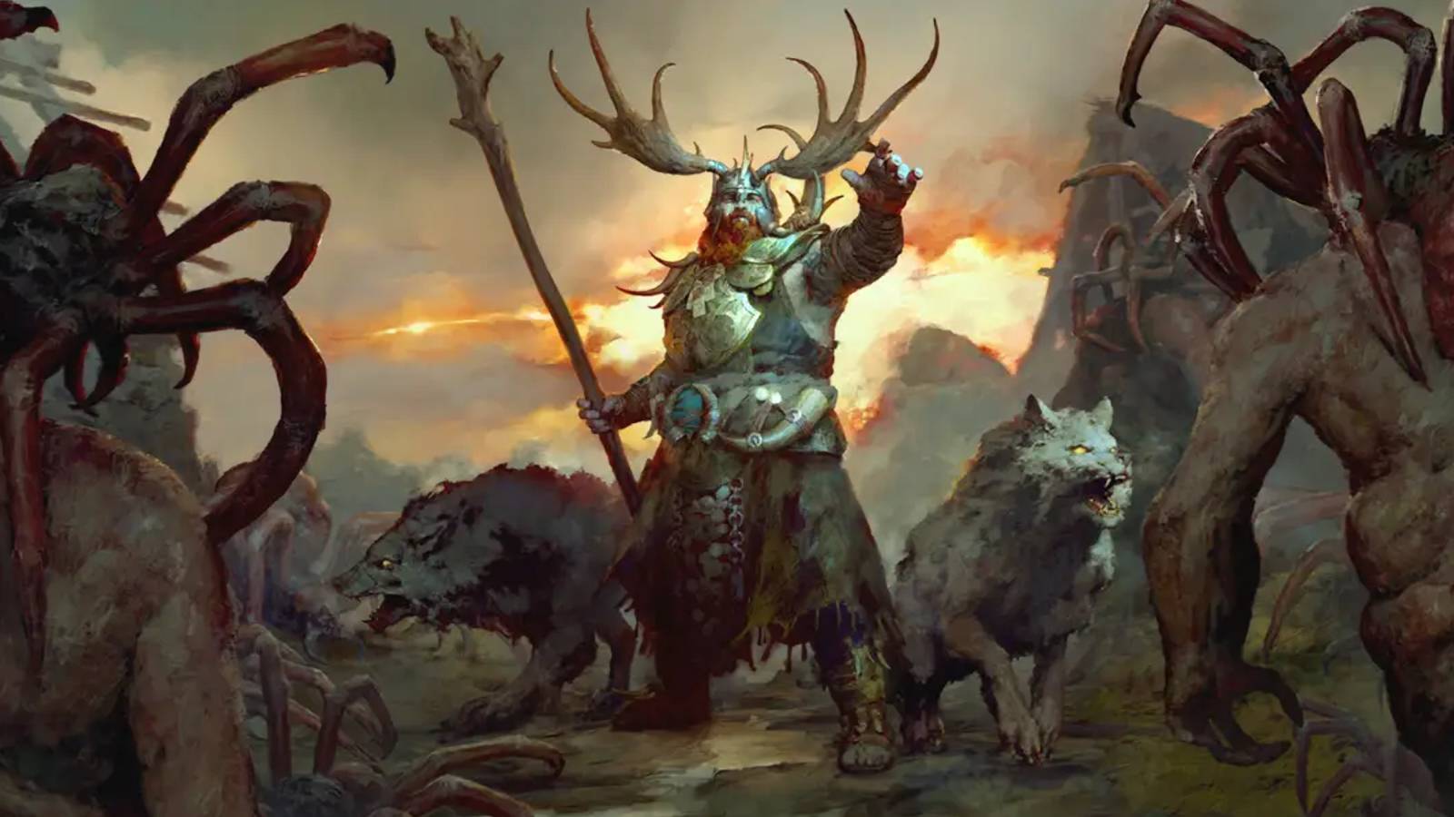 diablo 4 druid with wolves concept
