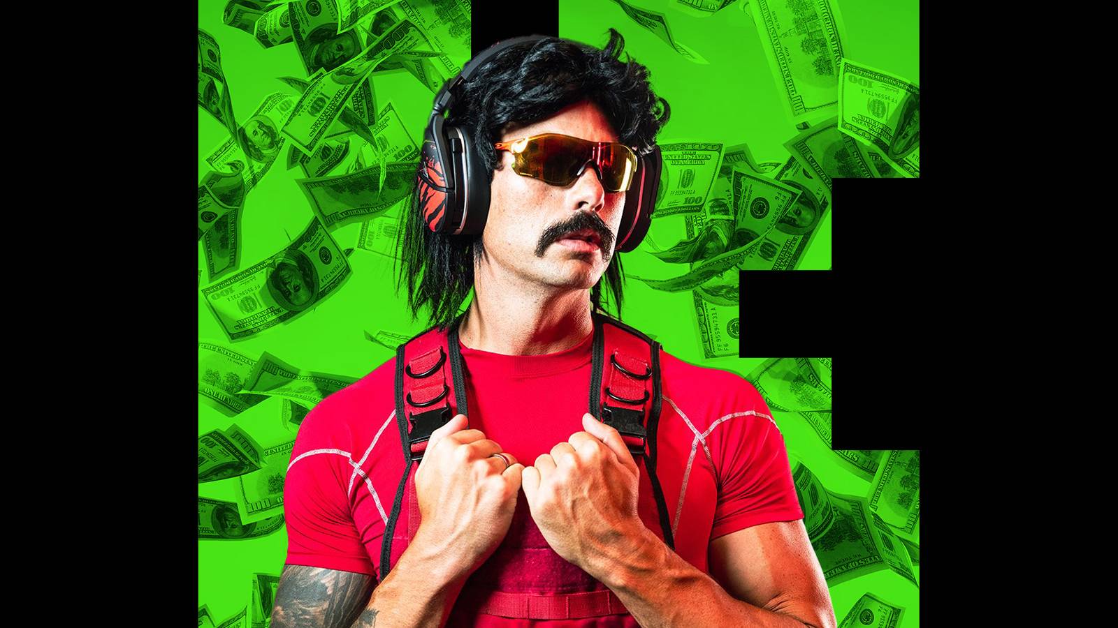 Dr Disrespect in front of Kick money logo
