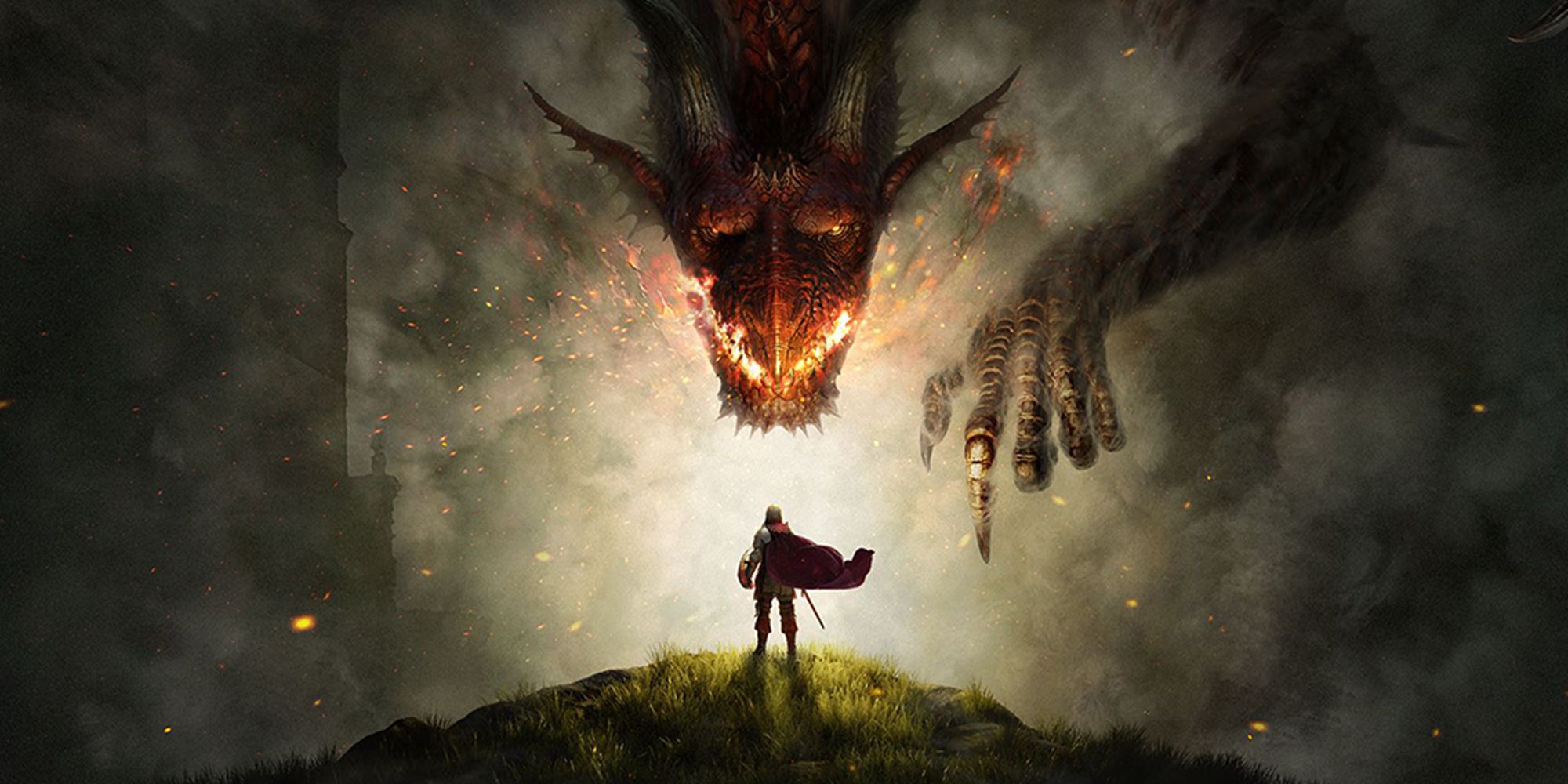 Dragons Dogma Promotional Art Showing The Dragon and the Arisen