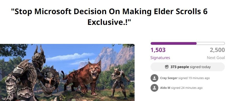 elder scrolls 6 exclusive petition