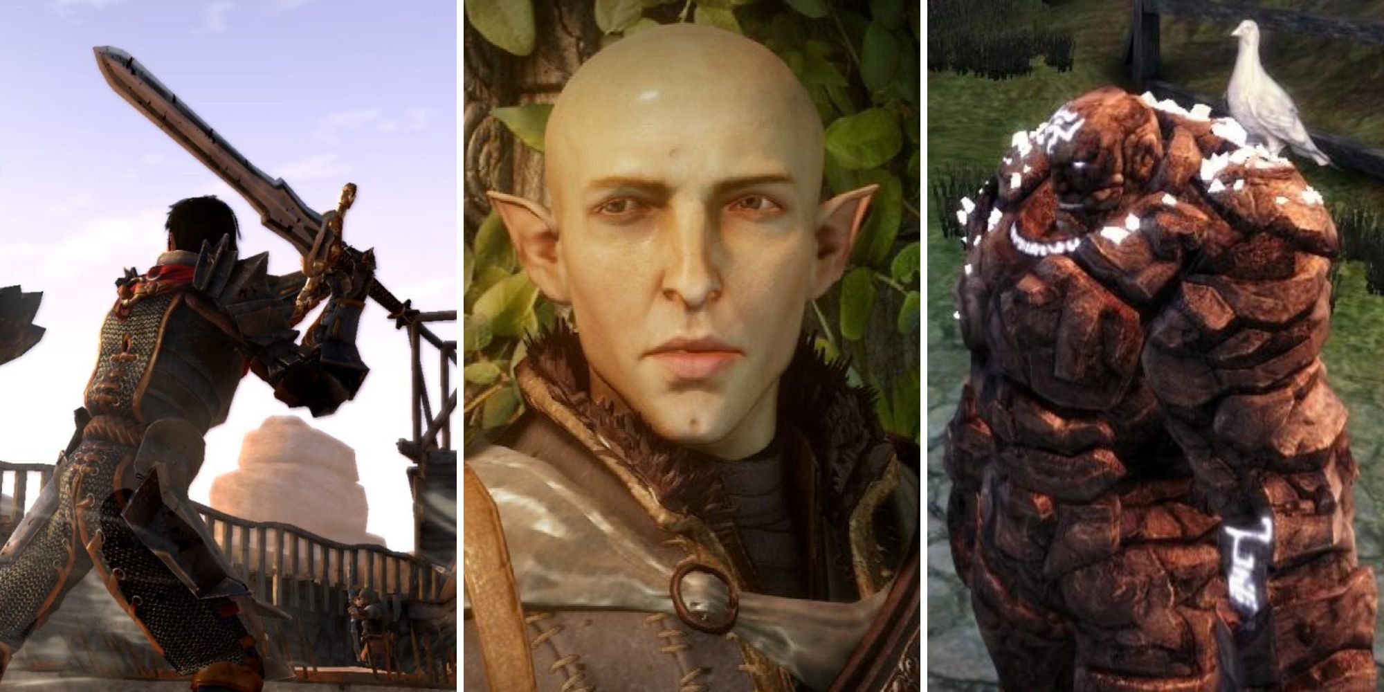 A grid showing the three games in the order of Dragon Age 2, Dragon Age Inquisition, and Dragon Age Origins 