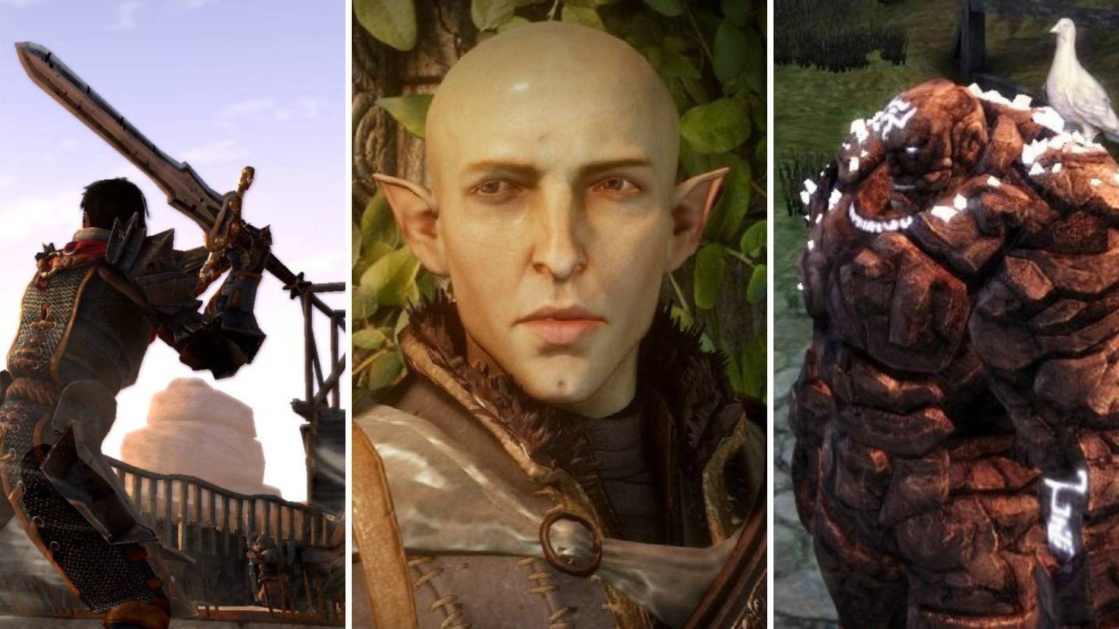 A grid showing the three games in the order of Dragon Age 2, Dragon Age Inquisition, and Dragon Age Origins 