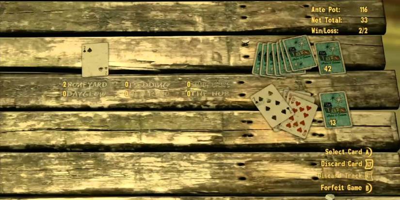 A game of Caravan in progress, which uses ordinary playing cards. 