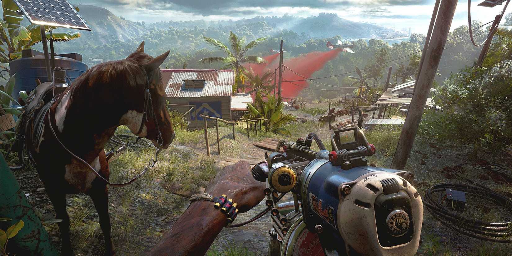 Horse weapons and forest at a distance