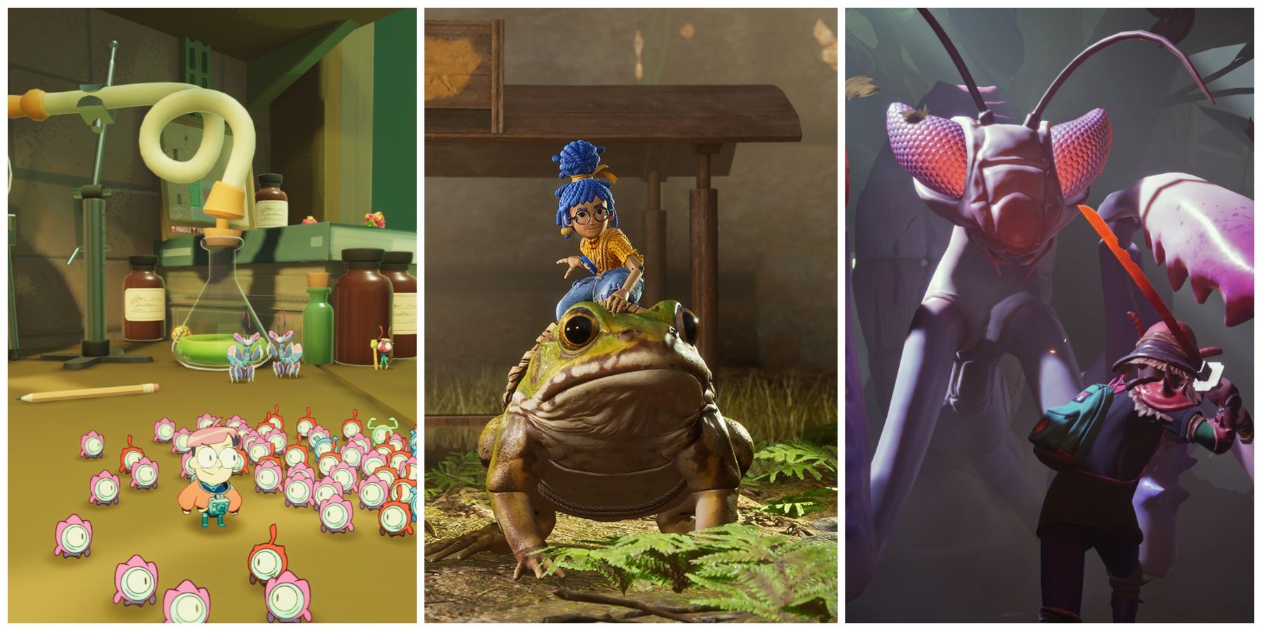 Featured image of games featuring shrunken heroes in Tinykin, It Takes Two, and Grounded