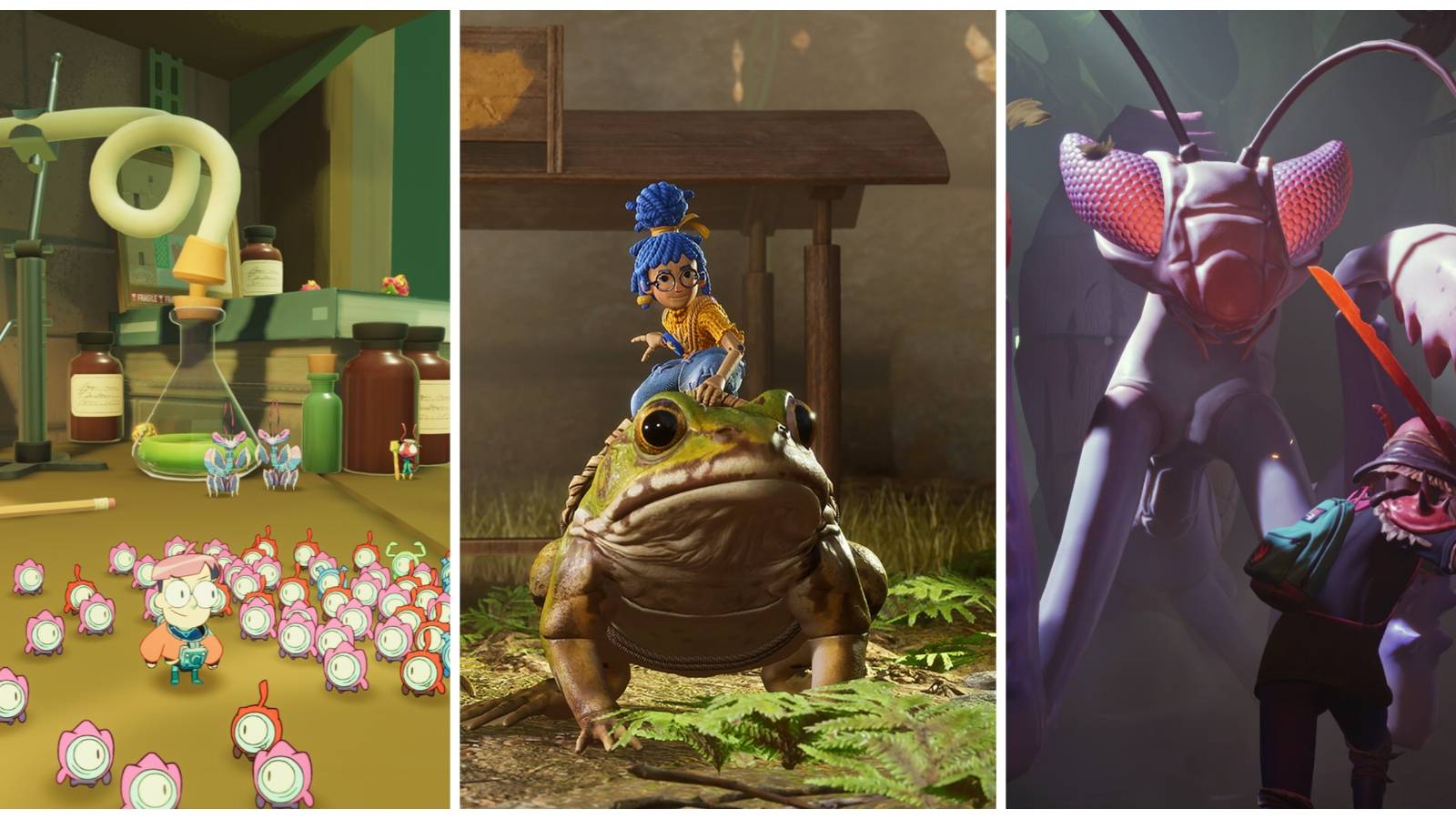 Featured image of games featuring shrunken heroes in Tinykin, It Takes Two, and Grounded