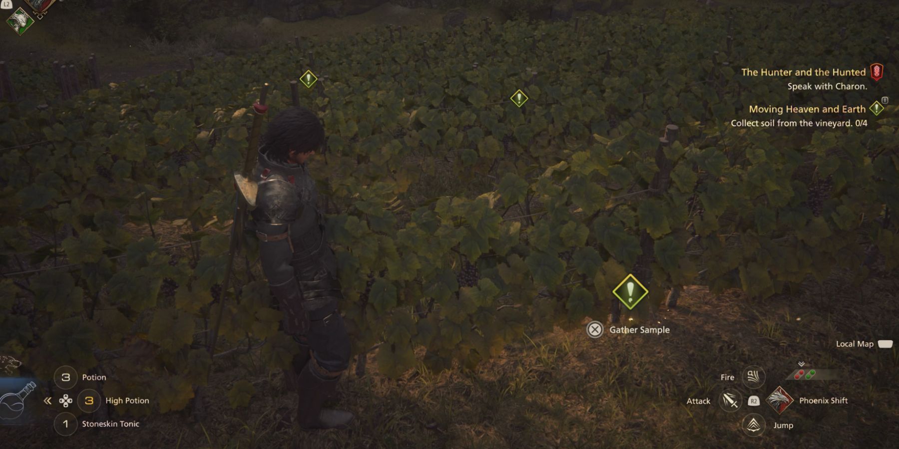 Clive collects a soil sample in Final Fantasy 16