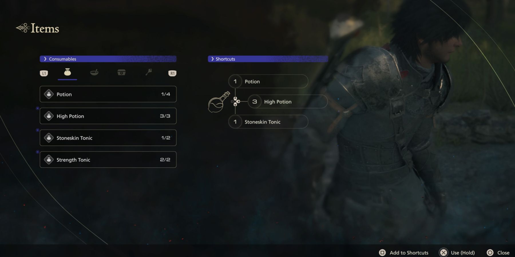 The Items menu in Final Fantasy 16