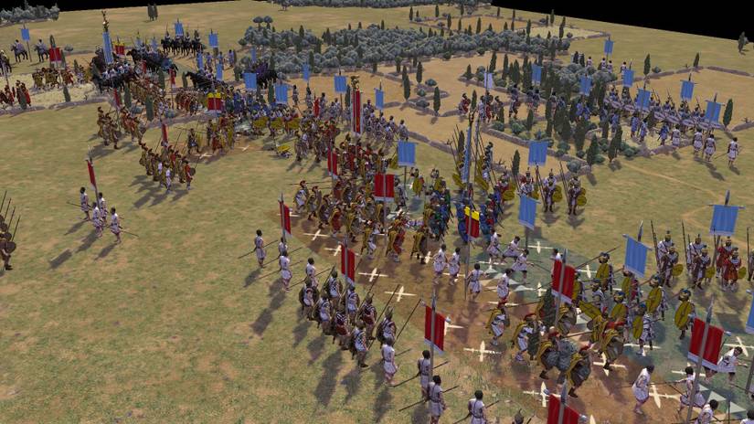A screenshot of armies getting ready for battle in Field of Glory 2.