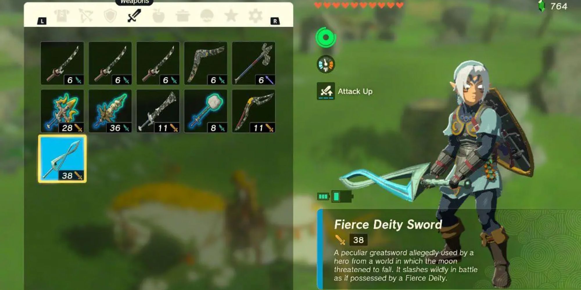 The Fierce Deity Sword in Link's inventory
