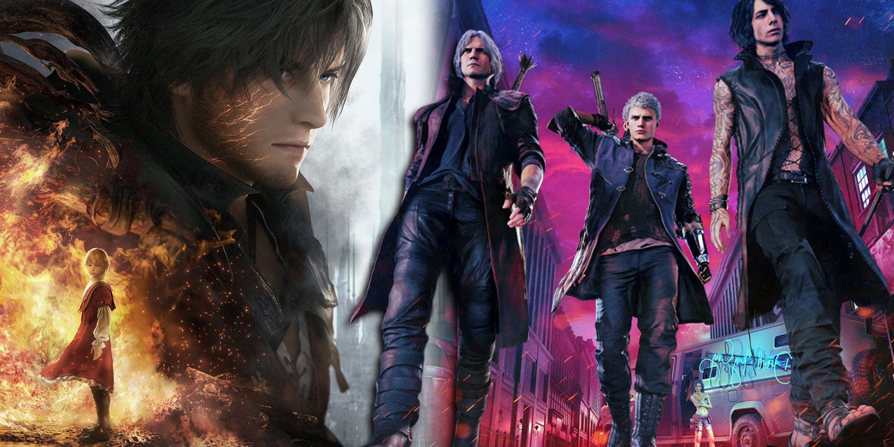 Final Fantasy 16 - Header Image For Combat Comparison Between FF16 and DMC