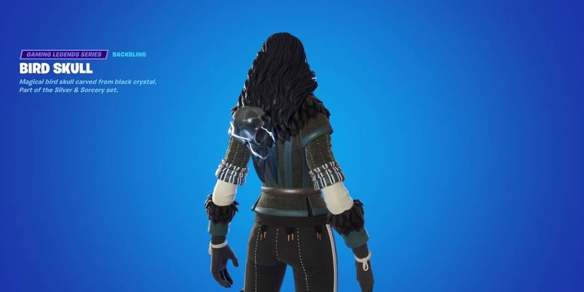 yennefer wearing the bird skul back bling