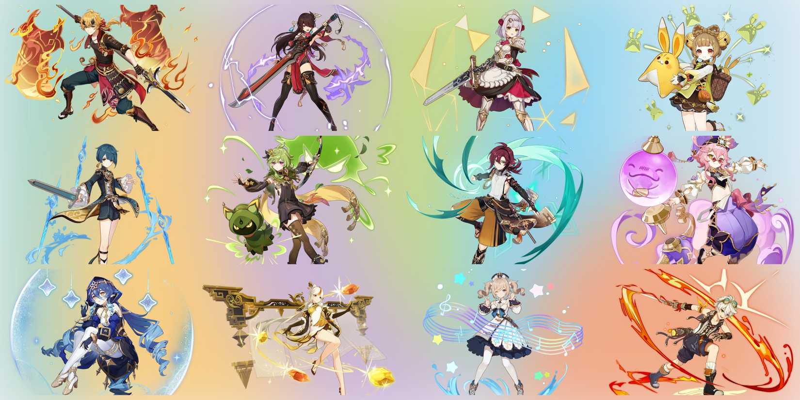 Four Stars with Elemental Colours