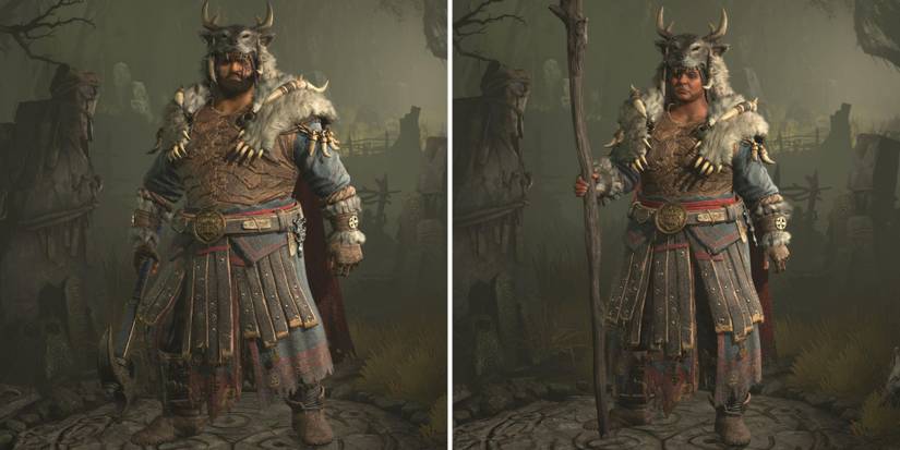 A male and female Druid wearing the Fur-Lined armor set in Diablo 4