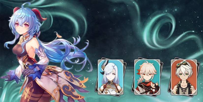 ganyu-shenhe-kazuha-and bennett swirl team in genshin impact