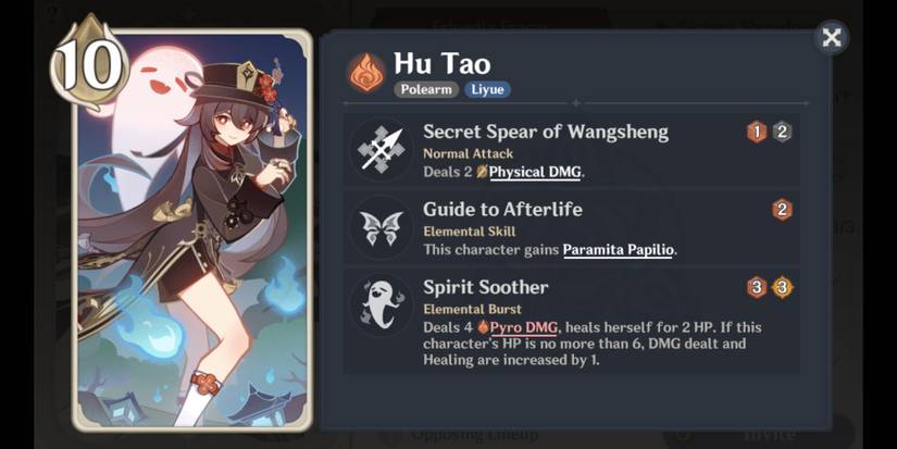Genshin Impact Genius Invokation TCG Hu Tao Skills