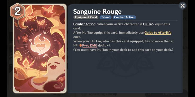 Genshin Impact Genius Invokation TCG Hu Tao Talent Card