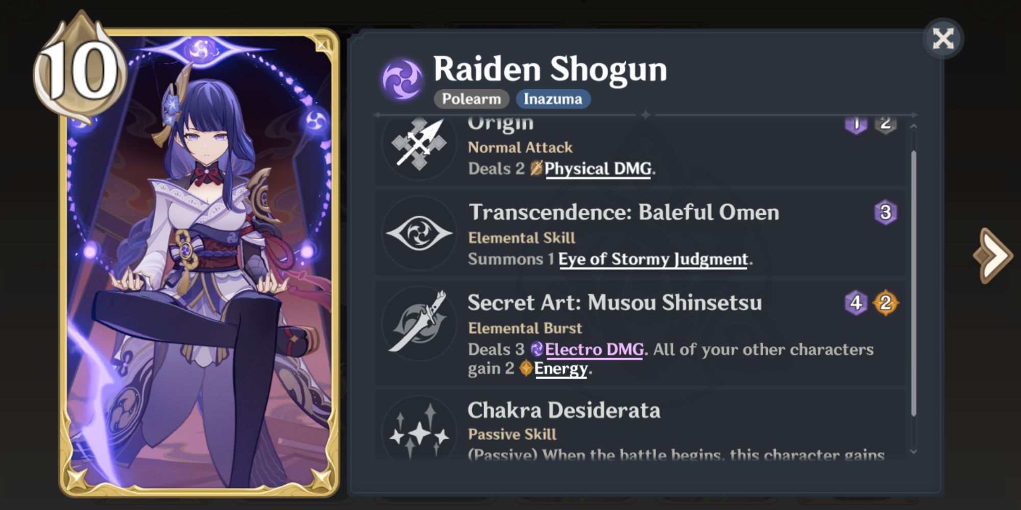 Genshin Impact Genius Invokation TCG Raiden Shogun Skills