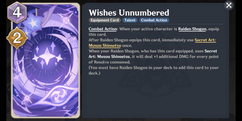 Genshin Impact Genius Invokation TCG Raiden Shogun Talent Card