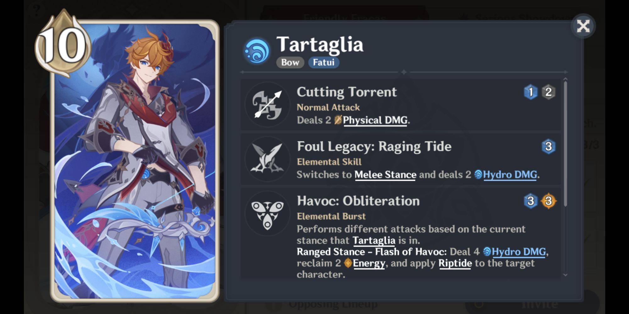 Genshin Impact Genius Invokation TCG Tartaglia Skills